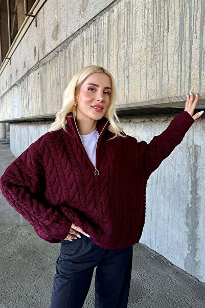 YK FASHION Fermuarlı Dik Yaka Kazak