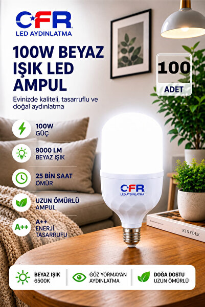 CFR LED AYDINLATMA 100w 9000 Lümen Tasarruflu E27 Beyaz Işık Torch Led Ampul-...