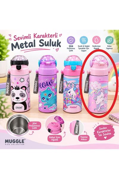 ÇELİK MATARA İLKOKUL ANAOKULU KIZ DESENLİ KOKUSUZ 550 ML