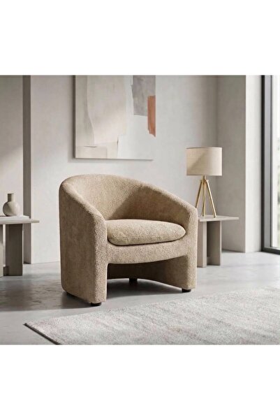 Generic Modern Arc Design Single Seater Sofa Chair with Round Ottoman (Buff) ...