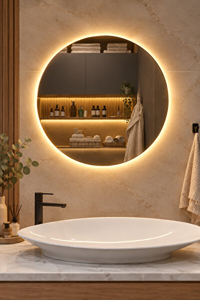 Genel Markalar LED Işıklı Yuvarlak Dekoratif Banyo Aynası
