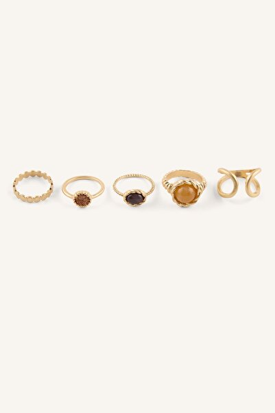 DeFacto Women's Stone and Twisted Textured 5-Piece Ring Set I7177Axns