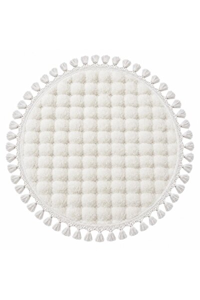 StarWeaveCarpet Yuvarlak Peluş Püsküllü Halı Lacivert Yumuşak Dokulu Kaymaz T...
