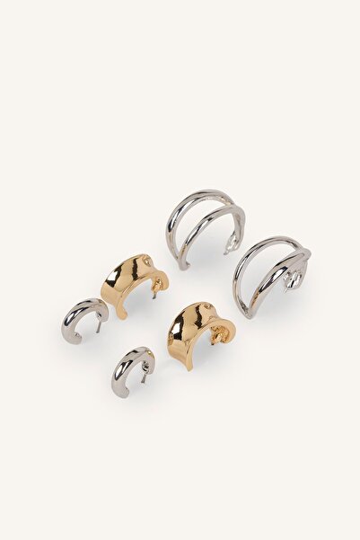 DeFacto Women's Geometric Half Hoop Earring Set I7117Axns