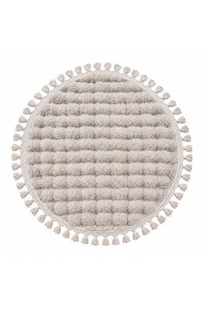 StarWeaveCarpet Yuvarlak Peluş Püsküllü Halı Lacivert Yumuşak Dokulu Kaymaz T...