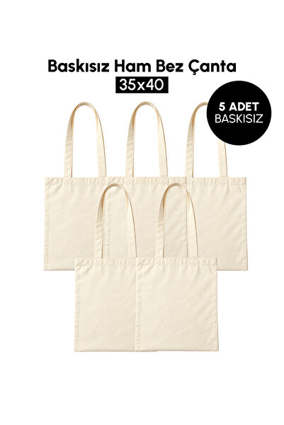 35X40 Baskısız Ham Bez Kulplu Çanta(5 adet)