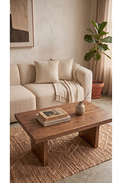 HZR Wood Doğal Ahşap Orta Sehpa 100x60 cm İskandinav Modern Salon Sehpası