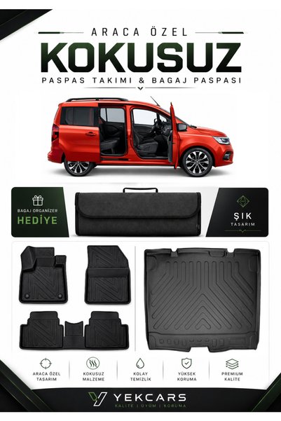 YEKCARS RENAULT KANGO 2026 MODEL ARACINIZA ÖZEL 4D KARBONLU KAUÇUK PASPAS TAK...