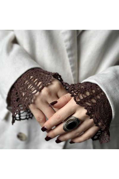 Veille Mănuși din dantelă tricotate manual cu nasturi perlați pentru femei, accesoriu elegant pentru rochie, ajustabil la încheietură, fără degete.