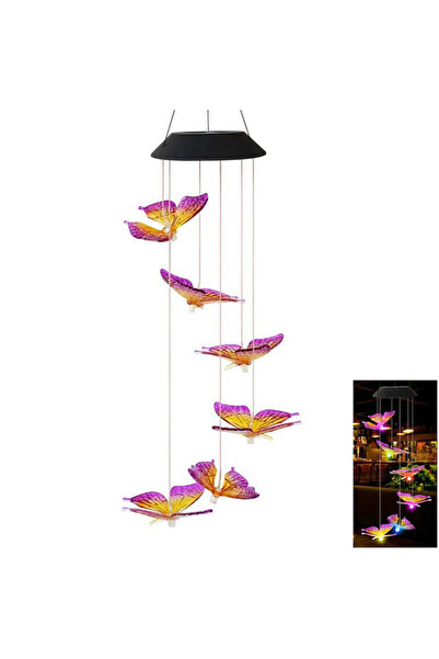 Generic Brand Clopoțel solar cu fluturi, iluminare grădină, decor, mov/galben...