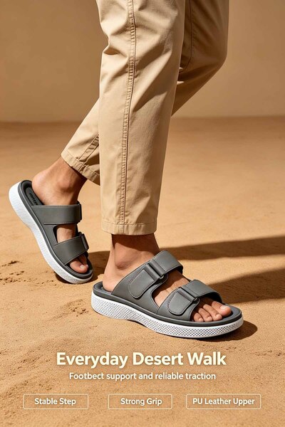 SaudEva Foot Minimalist Double Strap Slide with Refined Stitching Details