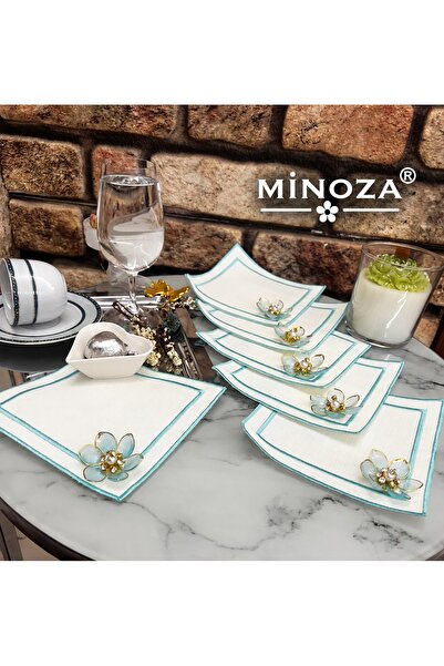 MİNOZA منديل تقديم مربع الشكل مزدوج الصفوف مطرز بألوان متعددة من قماش مقاوم ل...