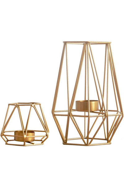 Generic Brand Set 2 suporturi hexagonale lumânări, decorative, fier forjat, a...