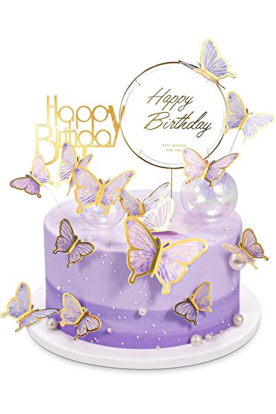 Arabest Butterfly Cake Topper Set 22Pcs,Happy Birthday Cake for Baby Shower,W...