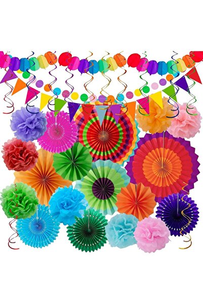 Arabest Fiesta Party Decoration Set,33 Pieces,Mexican Themed Hanging Fans,Rai...