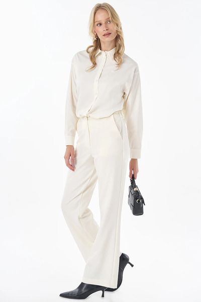Kayra Elastic Waist Relaxed Fit Trousers Ecru