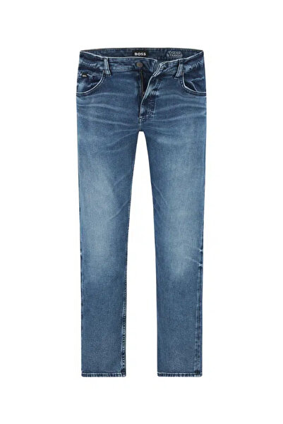 BOSS Erkek Normal Kalıp Düz Paça Esnek Denim Mavi Jeans