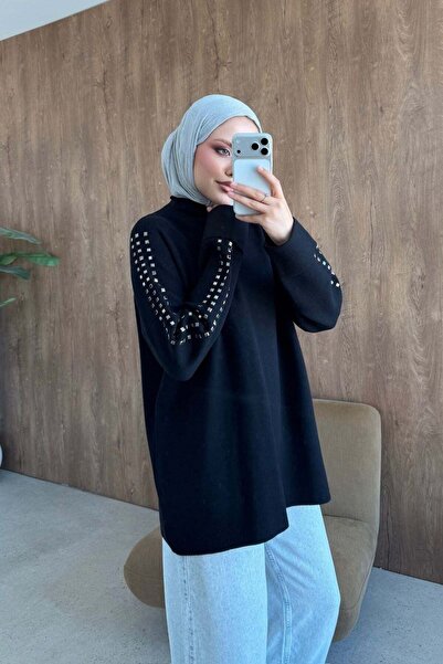 Hazamoda Nazenli Taşlı Tunik Siyah