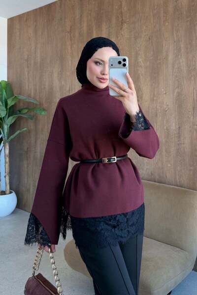 Hazamoda Zerafet Danteli Tunik Bordo