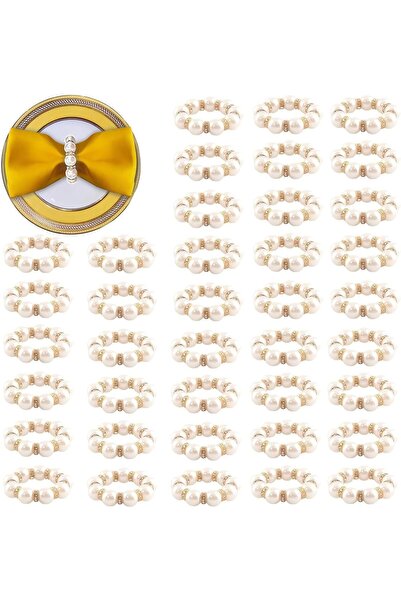 Arabest 119 Pcs Pearl Napkin Rings,Gold Beaded Serviette Buckles with Rhinest...