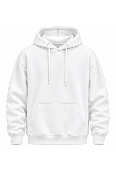 Düz Renk Baskısız 3 İplik Kapşonlu Sweatshirt