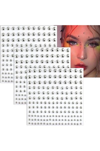 Arabest Fake Piercing Face Gems and Lip Studs,Silver Simulation Nose and Eyeb...