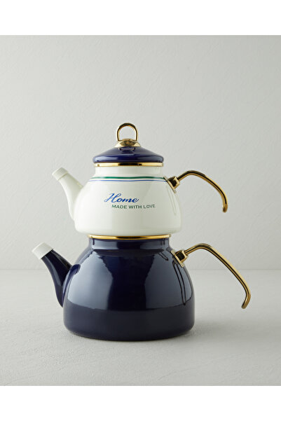English Home With Love Emaye Çaydanlık 1,1 Litre + 2,3 Litre Lacivert