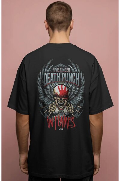 SEVBANO Tricou premium oversize unisex cu imprimeu Five Finger Death Punch, t...