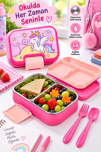 BuradaBuldun Titiz Happii 1030 ml Çelik Bölmeli Beslenme Kabı Sızdırmaz Silik...
