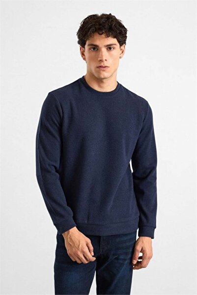 SÜVARİ Lacivert Regular Düz Baskısız Selanik Bisiklet Yaka Sweatshirt