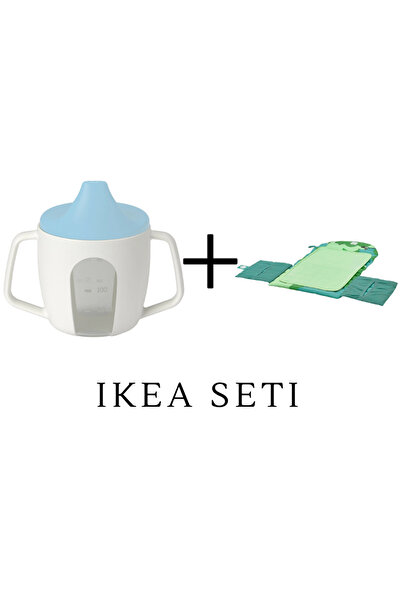 IKEA Set Börja Water Bottle, White-Blue + Grönfink Baby Changing Pad, Green, ...