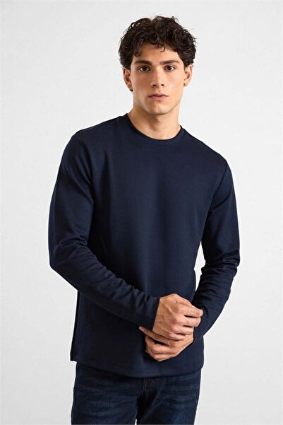 SÜVARİ Lacivert Regular Düz Baskısız İnterlok Bisiklet Yaka Cepsiz Düz Sweats...