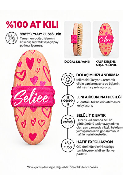Selülit Fırçası Pembe Kalp Desenli Vücut Masaj Fırçası Kuru Fırçalama