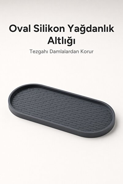 Monteor Oval Silikon Yağdanlık Altlığı Kaymaz Tezgah Organizeri ve Damlalık Gri