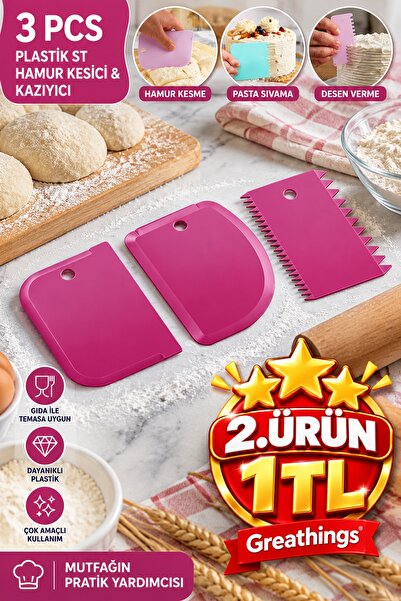 Greathings 3 Pieces Plastic Dough Cutter Scraper Set for Pastry Cake Decorati...
