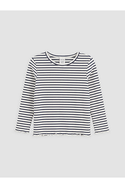 LC Waikiki Two Mt Shop Quality Lcw Baby Ecru Oval Neck Striped Baby Girl T-Shirt