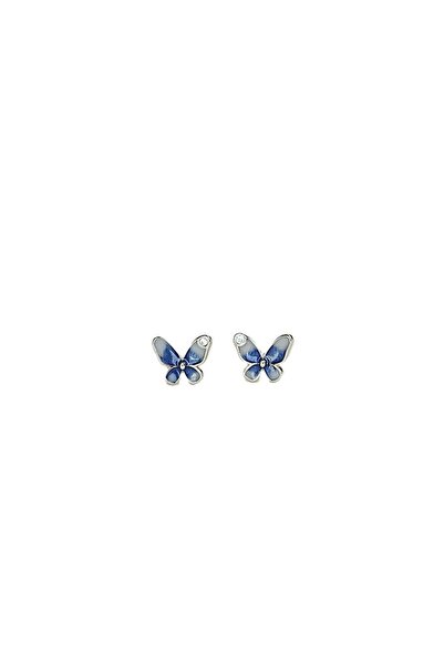 Peach Jewelry Σκουλαρίκι πεταλούδα μπλε και λευκό με ζιργκόν, ασήμι 925, σύμβολο
