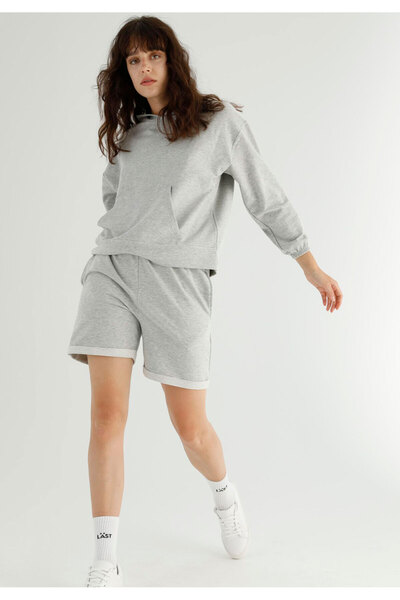 Siyah İnci Σετ Φόρμας Oversized με Μπλούζα και Σορτς Marleen Grey - Γκρι