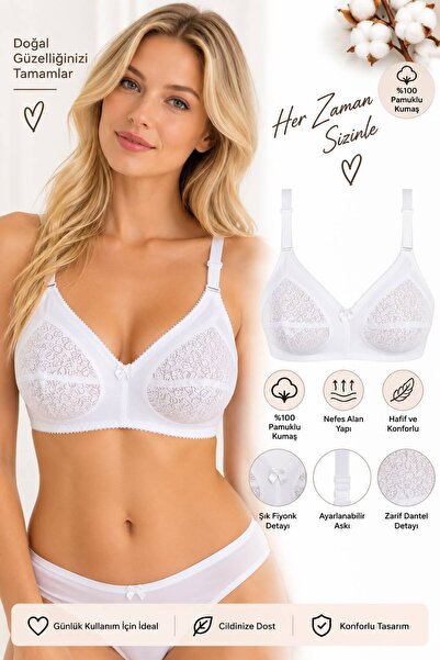 AYYILDIZ Women's Wire-Free, Non-Padded, Lace Gathered Bra