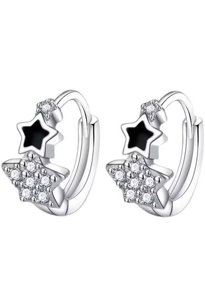 Peach Jewelry Ασημένια σκουλαρίκια 925 κρίκοι μαύρο αστέρι