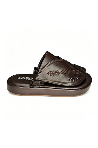 WUXIAO MALL Men Arabic Style Embroidered Slide Sandals, PU Leather Toe‑Loop C...