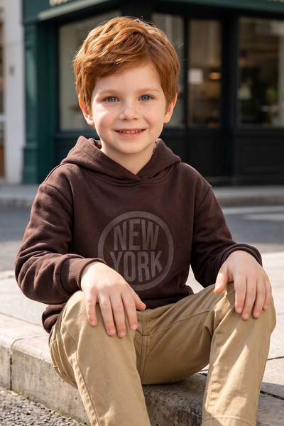 Fulla Moda Hanorac unisex pentru copii, cu glugă, imprimat New York, cu 3 fire