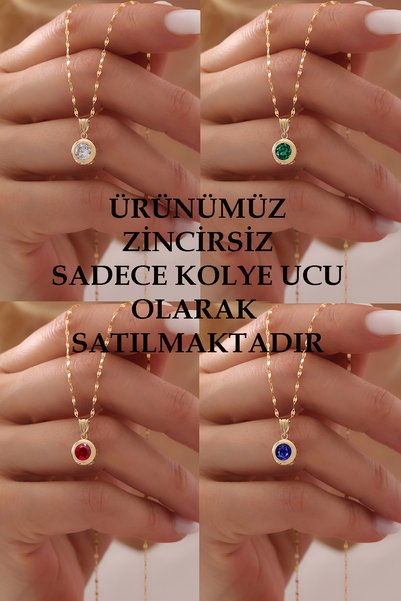 Cemre Gold 14 Ayar Altın Şık Tek Taş Kolye Ucu