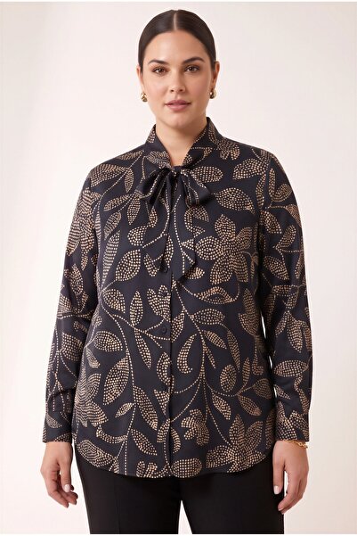 RMG Collar Scarf Detailed Viscose Inside Satin Outside Large Size Patterned S...