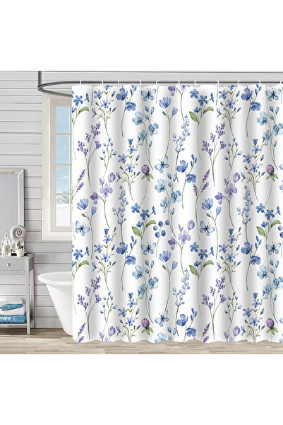Generic Brand Perdea de duș impermeabilă, model floral, cu inele plastic, 180...