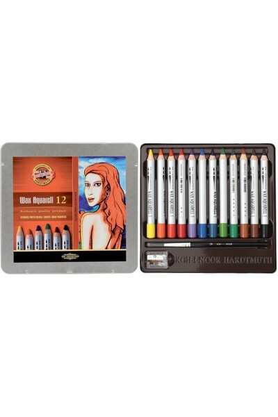 Koh-i Noor Creioane Cerate, 12 Culori, Wax Aquarell
