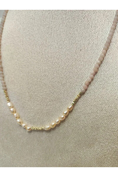 Peach Jewelry Χειροποίητο Κολιέ με Μαργαριτάρια Γλυκού Νερού, Ημιπολύτιμες Πέ...