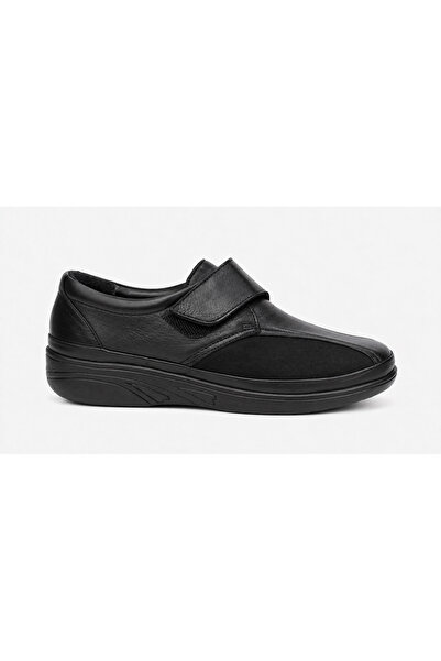 Hakiki Deri Siyah Slip-on Kalın Taban Bağcıksız Ortopedik Günlük Ayakkabı Kemik Çıkıntısı Rahatsızlığı için Özel Tasarım