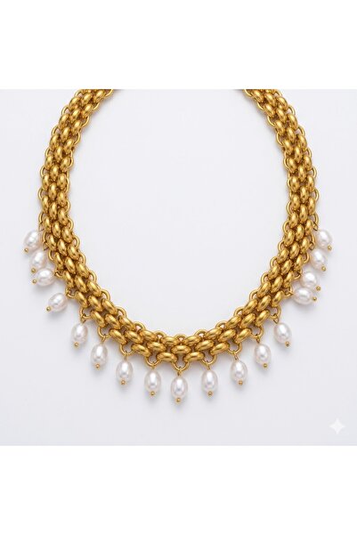 Peach Jewelry Κολιέ με φαρδιά αλυσίδα και πέρλες, από ανοξείδωτο ατσάλι 316, ...