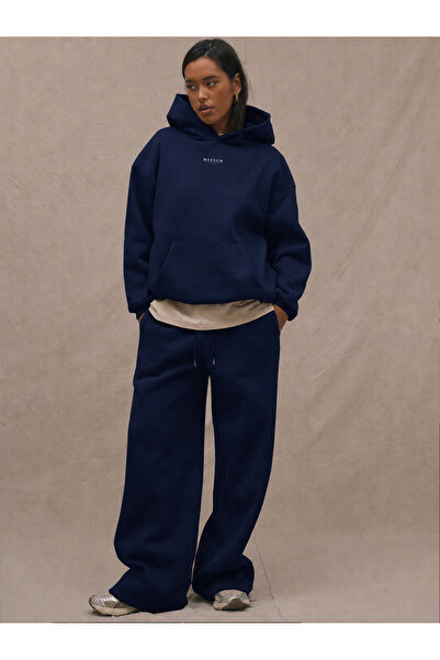 macklin Unisex Women's and Men's Minimal Printed Oversize 3 Thread Hooded Swe...